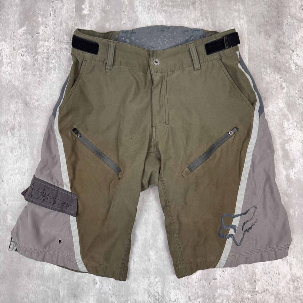 Fox Racing Shorts Mens 30 Green Cargo Mountain Biking Stretch Biking Padded